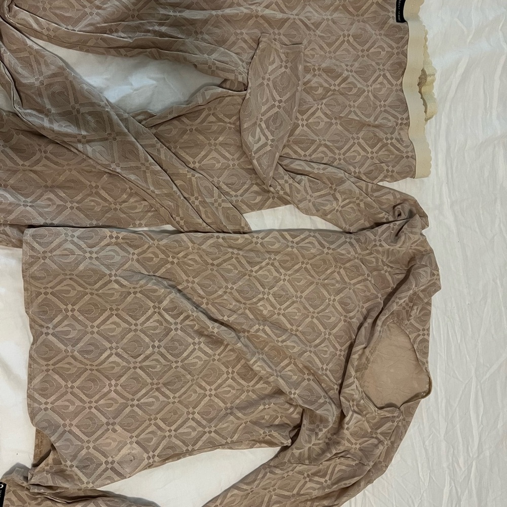 Beige Patterned Long-Sleeve Top